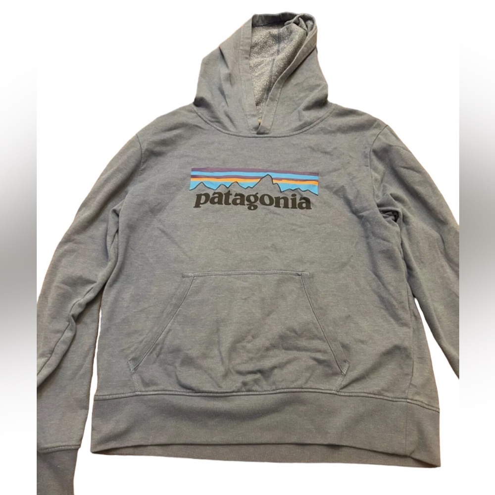 Unisex KIDS XXL Patagonia Grey Fitz Roy Bison P-6 Logo Uprisal Hoodie Shirt
